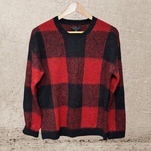Lucky Brand Red and Black Crew Neck Sweater